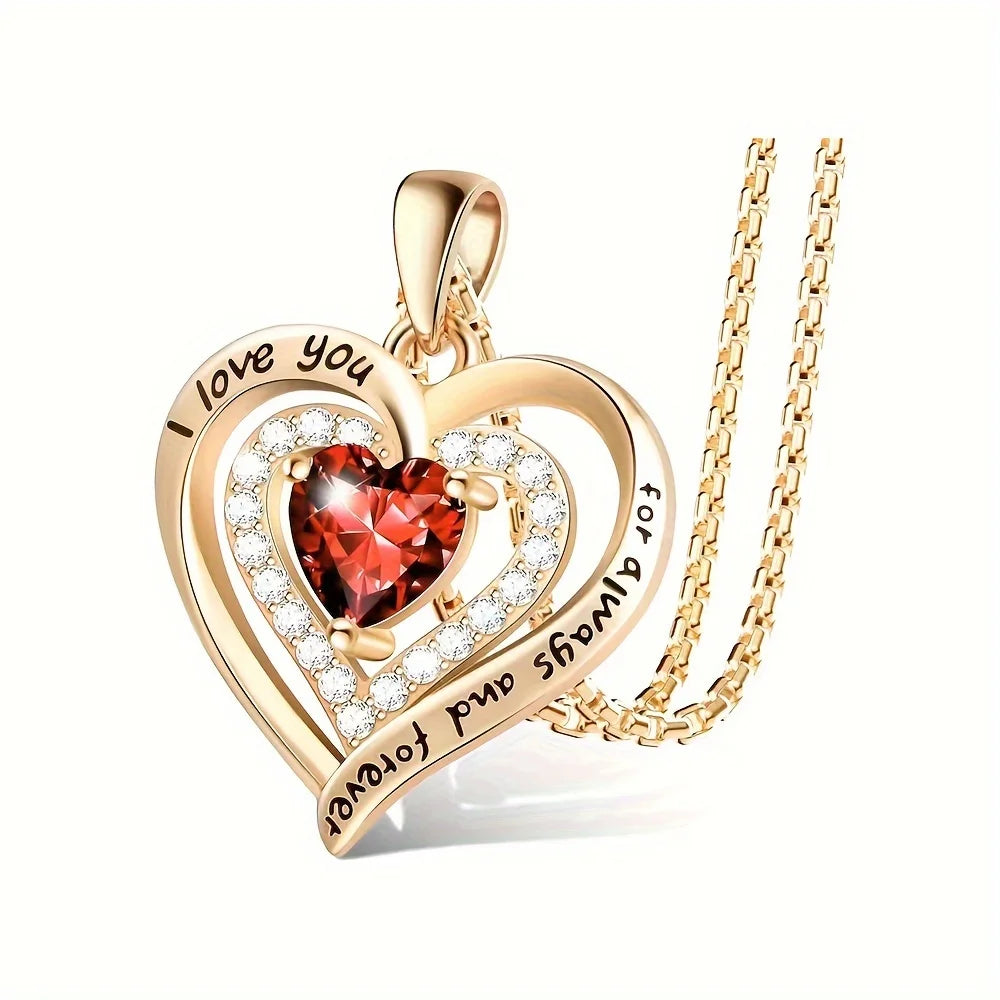 Luxury Red Zircon Pendant Necklaces with Rose Flower Gift Box for Girlfriend Women I Love You Gifts 2024 Trendy Wedding Jewelry