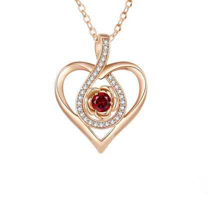 Luxury Red Zircon Pendant Necklaces with Rose Flower Gift Box for Girlfriend Women I Love You Gifts 2024 Trendy Wedding Jewelry