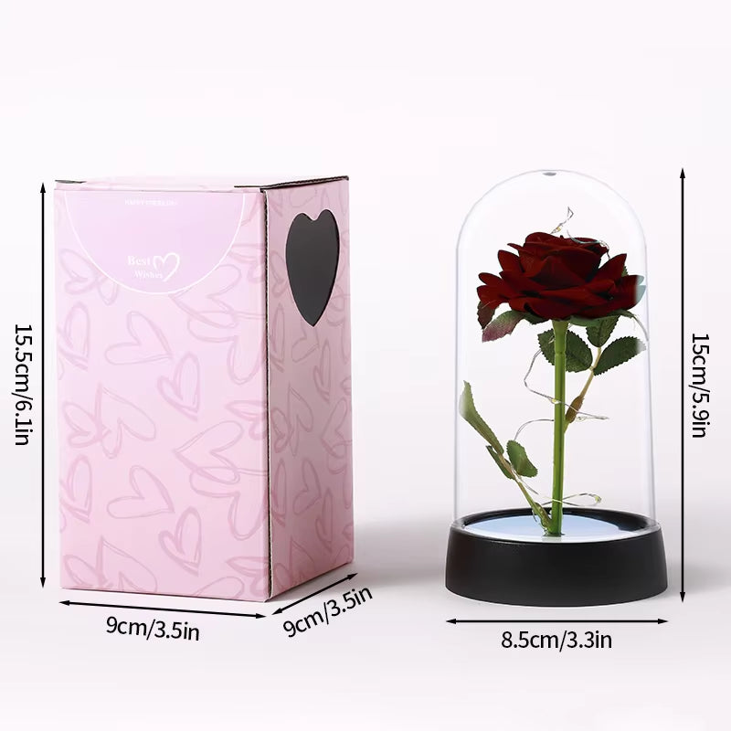 Artificial Rose Flowers Eternal Rose LED Light Foil Flower in Glass Cover Simulation Rose Flower Mothers Day Gifts Party Supply